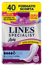 Carica l'immagine nel visualizzatore di Gallery, Lines Specialist Lady Extra, Assorbenti per Incontinenza Donna, con Tecnologia Zero Odore e Barriere Laterali Protettive