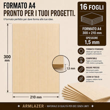 Carica l'immagine nel visualizzatore di Gallery, ARMLAZER COMPENSATO A4 300 x 210 х 1,5mm, 16 Pezzi, Pannelli di Legno, Pirografia, Tavola Modello Casa, Fai Da Te Fatto 