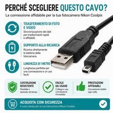 Carica l'immagine nel visualizzatore di Gallery, Cavo generico USB UC-E6 compatibile con Nikon Coolpix 2100, 2200, 3100, 3200, 4200, 5200, 8400, 8800. 1 metro di lunghez