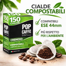 Carica l'immagine nel visualizzatore di Gallery, POP Caffè Cialde ESE 44 Compostabili – 150 Cialde Caffè Miscela Rossa Cremosa, Espresso Intenso, Compatibili con Macchin