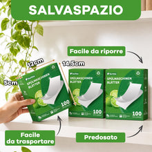 Carica l'immagine nel visualizzatore di Gallery, Fogli per Lavastoviglie, 100 Lavaggi, Senza Plastica e Sostenibili, Pulizia Potente con Enzimi Proteasi contro Proteine 