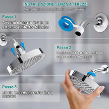 Carica l'immagine nel visualizzatore di Gallery, Soffione Doccia Anticalcare, Soffione Doccia Fisso a Pioggia, Rotondo Testa Doccia Regolabile 360°, Pulizia Automatica, 