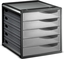Carica l'immagine nel visualizzatore di Gallery, Rotho Spacemaker Cassettiera/scatola da ufficio con 5 cassetti, Plastica (PS) senza BPA, trasparente/nero, 33,5 x 28,5 x 32,0 cm
