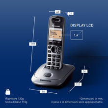 Carica l'immagine nel visualizzatore di Gallery, Panasonic KX-TG2511JTM Telefono Cordless Digitale, Unità Base e Ricevitore Singolo, Vivavoce, Audio Nitido, ID Chiamante
