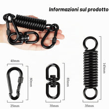 Carica l'immagine nel visualizzatore di Gallery, Molla oscillante per poltrona sospesa, con 2 moschettoni e gancio girevole a 360°, moschettone, portata fino a 250 kg, m