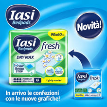 Carica l'immagine nel visualizzatore di Gallery, IASI traverse letto 60x90 Fresh, Assorbenza Maxi Plus, tecnologia 'odour control' con delicata profumazione, 15 Unità