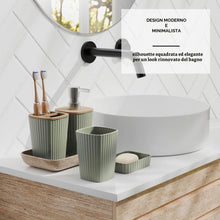 Carica l'immagine nel visualizzatore di Gallery, Clara Clark - Set di accessori da bagno, 20 pezzi, set di tende da doccia, scopino per WC, cestino della spazzatura e dispenser di sapone, colore verde salvia.