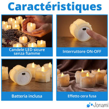 Carica l'immagine nel visualizzatore di Gallery, Jonami Candele LED Sfarfallio Senza Fiamma 12pcs Candela Elettrica a Batteria Luci Decorazione per Halloween Natale – Lu