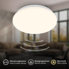 Carica l'immagine nel visualizzatore di Gallery, BRILONER - Lampada da soffitto a LED con sensore di movimento, luce bianca calda, sensore crepuscolare, lampada a LED, l