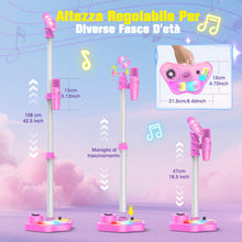 Carica l'immagine nel visualizzatore di Gallery, Dislocati Microfono con Supporto Regolabile per Bambini, Giocattoli Musicali con Luci LED, Altoparlante Bluetooth, Altez