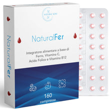 Carica l'immagine nel visualizzatore di Gallery, Ferro Integratore 28mg NaturalFer® | 160 compresse | Vitamina C + Vitamina b12 e acido Folico | Supporto Energetico e st