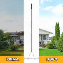 Carica l'immagine nel visualizzatore di Gallery, BARAYSTUS Rastrello per paglia e prato con manico regolabile da 148 cm, pinza robusta in acciaio al carbonio, pettine mu