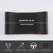 Carica l'immagine nel visualizzatore di Gallery, Coprivolante Auto in Pelle da Cucire, Foderatura per Sterzo 38cm con Perforazione Completa e Cucitura Rossa, Kit di Inst