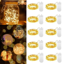 Carica l'immagine nel visualizzatore di Gallery, 10 Pezzi LED Stringa Luci a Batteria, 10 LED 1M Mini Lampada a Fili di Rame Bianco Caldo Catena Impermeabile Luminosa De