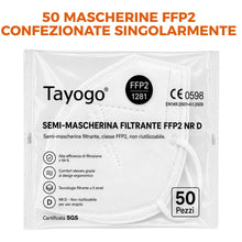 Carica l'immagine nel visualizzatore di Gallery, Tayogo 50 Mascherine FFP2 Bianche Certificate CE 0598 – 5 Strati, Filtrazione ≥ 99,5% – Anallergiche, Comode, Prive di O