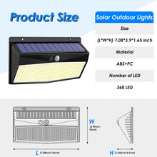 Carica l'immagine nel visualizzatore di Gallery, Peasur Luce Solare LED Esterno, 368LED Faretti Solari a Led da Esterno, 3 Modalità Faretto LED con Sensore di Movimento,