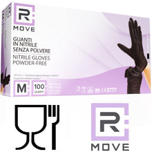 Carica l'immagine nel visualizzatore di Gallery, R MOVE 100 guanti in nitrile monouso neri M senza polvere, gloves ambidestri usa e getta per alimenti, non sterili, senz