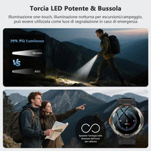 Carica l'immagine nel visualizzatore di Gallery, IOWODO Smartwatch Uomo, 1.45" Militari Orologio Intelligente con Torcia Bussola, Batteria 960mAh, IP68 Impermeabile, Oro