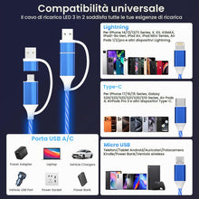 Carica l'immagine nel visualizzatore di Gallery, LED Light Up iPhone Flowing Multi Charging Cable 3-in-2 Charger Cables [MFi Certified ] Cavo Lightning con USB-C&amp;Micro U