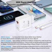 Carica l'immagine nel visualizzatore di Gallery, 80W Caricatore e 2 Metri Cavo USB C per Honor 600 Pro 600 500 400 5G Pad