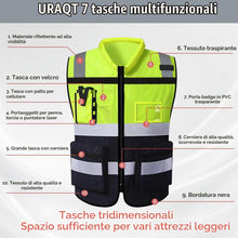 Carica l'immagine nel visualizzatore di Gallery, URAQT Giubbotti di Sicurezza, Gilet Alta visibilità, Gilet di Sicurezza Riflettente con 7 Tasche e Cerniera, Gilets di s