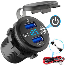 Carica l'immagine nel visualizzatore di Gallery, Quick Charge 3.0 Presa USB Carica per Auto con Interruttore: Qidoe Presa USB da 12 volt Impermeabile Adattatore Accendis