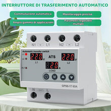 Carica l'immagine nel visualizzatore di Gallery, Commutatore di rete automatico ATS 63A Interruttore trasferimento Monofase AC220V Display LED con Protezione regolabile 