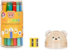 Carica l'immagine nel visualizzatore di Gallery, Legami - Set di 24 Matite Colorate con Temperino Teddy Friends, Pastelli per Colorare, a Forma di Orsetto, Resistenti, Senza Legno, Colori brillanti, Contenitore in PET riutilizzabile
