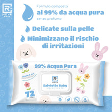 Carica l'immagine nel visualizzatore di Gallery, R MOVE 576 salviette neonato umidificate acqua pura 99%, 8 confezioni da 72 salviettine bambini water, coperchio salvafr