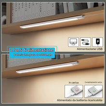Carica l'immagine nel visualizzatore di Gallery, 40cm Luce LED Sottopensile Sensore Movimento,Barra LED Sottopensile Ricaricabile 3000mAh 3Modalità ON/AUTO1/AUTO2 Strisc