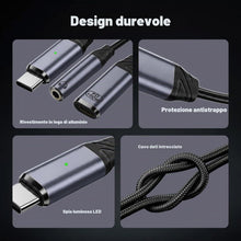 Carica l'immagine nel visualizzatore di Gallery, Adattatore da USB C a jack da 3,5 mm, adattatore audio a Y per cuffie da 1 a 2 tipo C, adattatore AUX e ricarica 100 W p