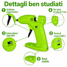 Carica l'immagine nel visualizzatore di Gallery, Pistola Colla a Caldo Senza Fili, Batteria Ricaricabile 2600mAh, Include 40 Stick di Colla 7mm, 6 Protezioni in Silicone