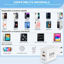 Carica l'immagine nel visualizzatore di Gallery, Bigfish Caricatore USB C, 2 porte, caricatore multiplo con USB-C e USB-A, caricatore rapido da 20 W, PD 3.0, adattatore 