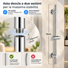 Carica l'immagine nel visualizzatore di Gallery, Görbach Colonna Doccia Acciaio Inox Asta Doccia 70 cm, Set Asta Doccia Saliscendi con Supporto Soffione Regolabile, Adat