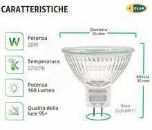 Carica l'immagine nel visualizzatore di Gallery, CLAR - Lampadina alogena dicroica GU4 MR11 20W 12V (Pack 10)