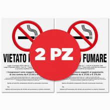 Carica l'immagine nel visualizzatore di Gallery, 2 Adesivi VIETATO FUMARE Grandi con Normativa | Dimensioni cm 15x21 | No Smoking | Divieto di Fumo | Adesivo Resistente 