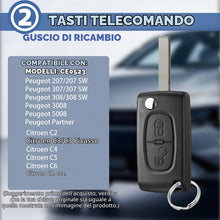 Carica l'immagine nel visualizzatore di Gallery, 2 Tasti Guscio per Chiave Auto CE0523 Compatibile con Peugeot 207 307 308 SW 3008 5008 Partner e Citroen C3 Picass C2 C4