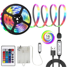 Carica l'immagine nel visualizzatore di Gallery, Striscia LED a Batteria - 2M RGB 5050 Striscia LED Alimentata a Batteria o USB, Dimmerabile a Distanza 16 Colori, Taglia