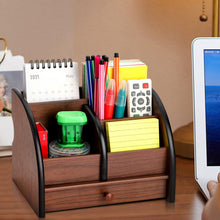 Carica l'immagine nel visualizzatore di Gallery, Foraineam Organizer da scrivania in legno con cassetto, porta telecomando, organizer per trucchi, portapenne in legno da scrivania e cancelleria, per casa, ufficio, scuola, accessori da tavolo