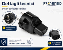 Carica l'immagine nel visualizzatore di Gallery, Adattatore convertitore Schuko Maschio a IEC C13 Femmina 16A IEC320 per UPS