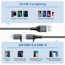 Carica l'immagine nel visualizzatore di Gallery, Cavo USB A a USB C e Lightning 2 in 1 per Apple Carplay e Android Auto, Ricarica rapida 3A e dati [Certificato MFi] Cavo