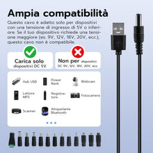 Carica l'immagine nel visualizzatore di Gallery, Toleusm 13 Connettore Cavo di alimentazione da USB a DC 5V,cavo di jack universale DC 5,5x2,1mm con Micro USB, Type-C, M