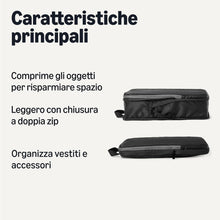 Carica l'immagine nel visualizzatore di Gallery, Amazon Essentials Cubi Organizer da Viaggio Ultraleggeri con Zip e Compressione, Confezione da 4, Nero