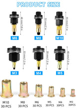 Carica l'immagine nel visualizzatore di Gallery, 186 Pezzi Inserto Filettato Rivettatrice Manuale di Teste Set, M3, M4, M5, M6, M8, M10, Rivettatrice per Inserti Filetta