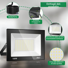 Carica l'immagine nel visualizzatore di Gallery, 100W Faretto LED da Esterno , Faro LED da Esterno 10000LM 7000K Faretti LED, 144 Chips IP67 Impermeabile Super Luminoso 