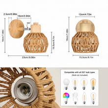 Carica l'immagine nel visualizzatore di Gallery, DELIPOP 2 Pezzi Applique da Parete Interno, E27 Lampada da Parete in Rattan
