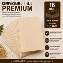 Carica l'immagine nel visualizzatore di Gallery, ARMLAZER COMPENSATO A4 300 x 210 х 1,5mm, 16 Pezzi, Pannelli di Legno, Pirografia, Tavola Modello Casa, Fai Da Te Fatto 