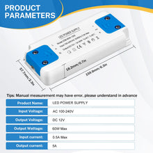 Carica l'immagine nel visualizzatore di Gallery, Trasformatore LED 60W, LED Driver 12V 5A, LEDs Trasformatori 220V a 12V Alimentatore Convertitore LEDs, Trasformatore Co