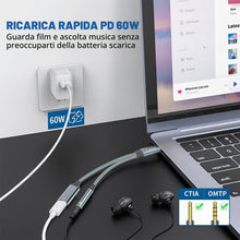 Carica l'immagine nel visualizzatore di Gallery, Adattatore da USB C a jack da 3,5 mm e caricabatterie, adattatore 2 in 1 da USB C a jack audio AUX con cavo di ricarica 