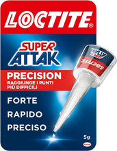Carica l'immagine nel visualizzatore di Gallery, Loctite Super Attak Precision, Colla liquida trasparente con beccuccio extra lungo, Adesivo istantaneo, Colla per plasti